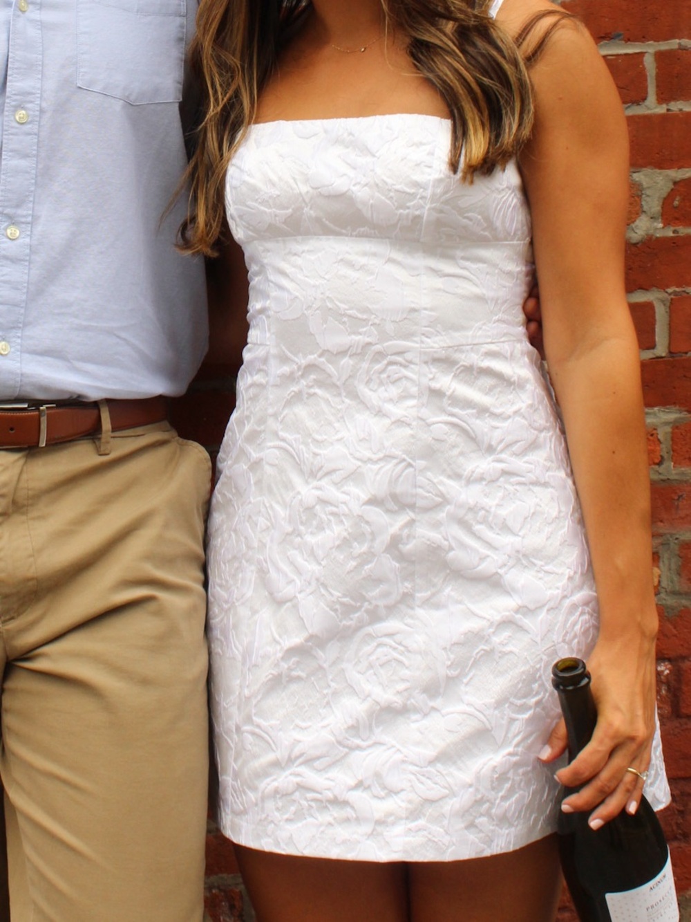 Hello Molly White Strapless Floral Jacquard Mini Dress